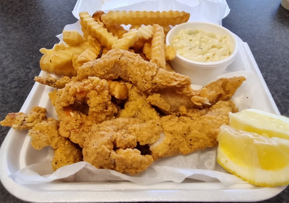 A bright seafood spot with tables and counter service.