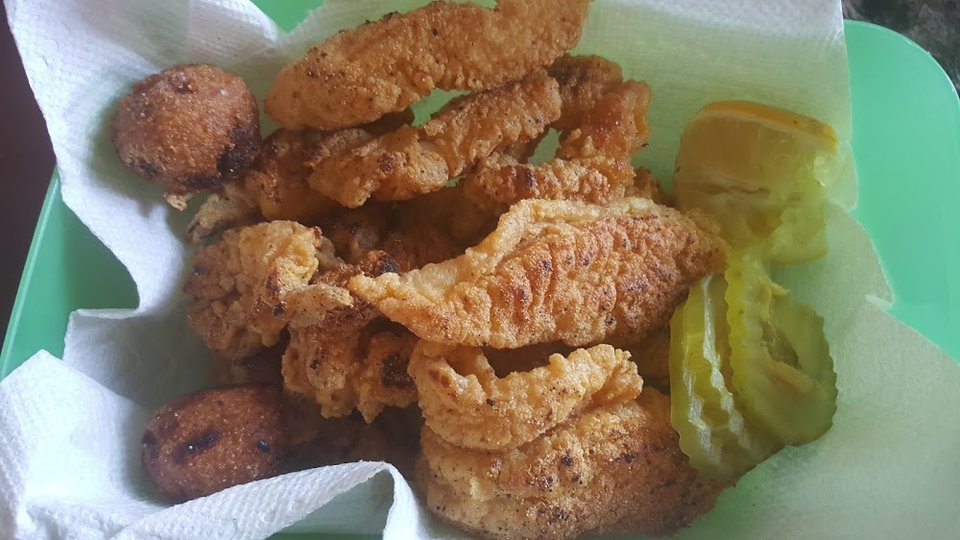 Seafood menu with counter-service ordering choices.