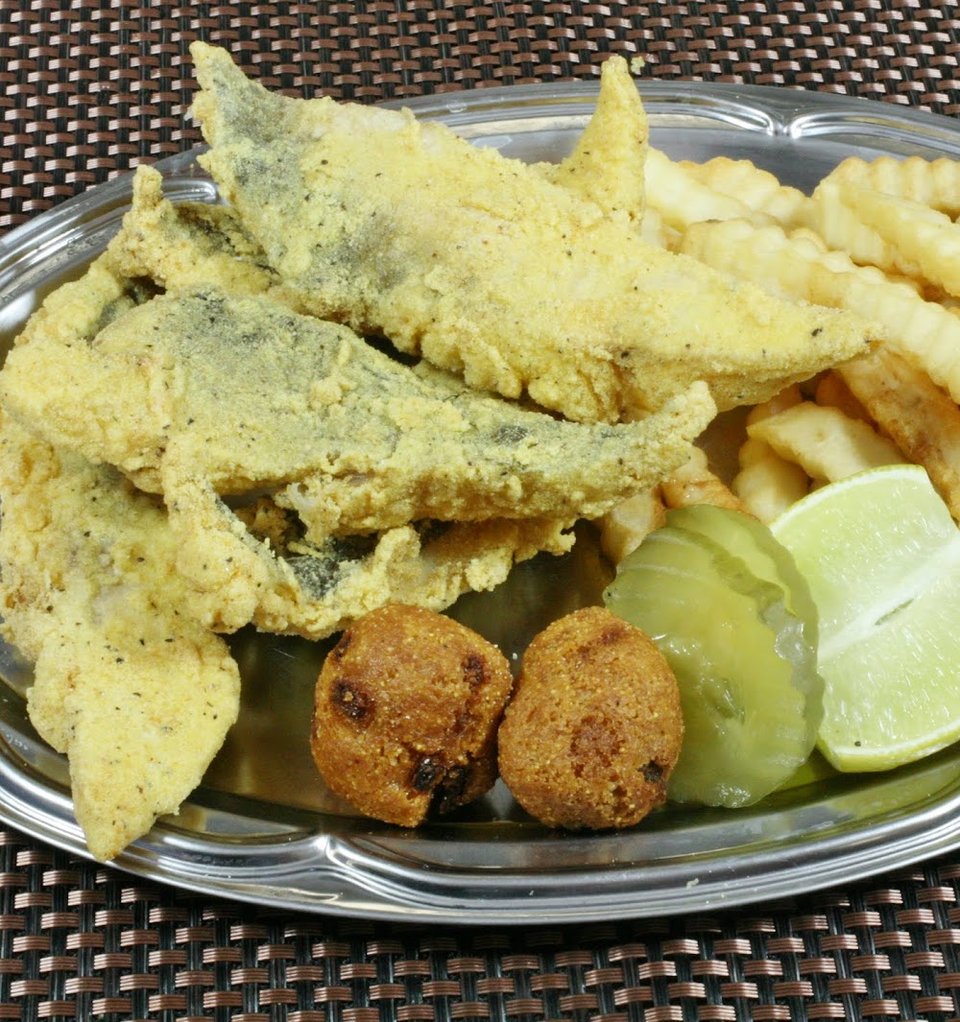 Seafood menu with counter-service ordering choices.